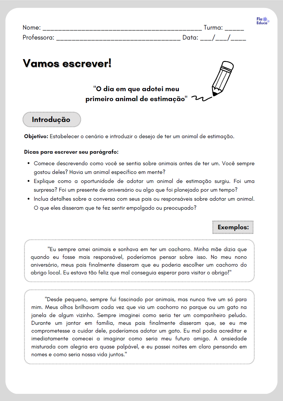 Página de introdução com dicas e exemplos