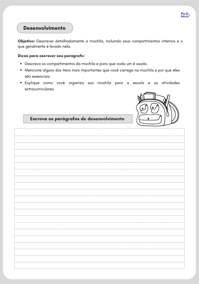 Desenvolvimento da atividade Minha mochila escolar